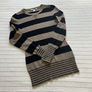 Autumn Cashmere 100% Cashmere Striped Black and Brown Women's Sweater XS